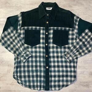 Vintage Gitano Green Flannel Corduroy Button Down Oversized Fall Shirt Size M